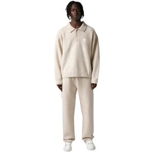 Pull en maille à manches longues pour homme, col boutonné texturé, beige, doux, décontracté, hiver, mélange de coton, OEM - Product Image 6