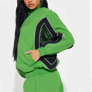 Survêtement coupe-vent léger de qualité supérieure, entièrement zippé, 100 % nylon, coupe courte, personnalisable, grandes tailles, color block, pour femme - Product Image 4