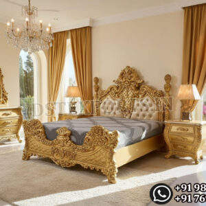 Ensemble de lit de luxe en teck massif sculpté à la main, finition or classique impériale, meubles de chambre à coucher haut de gamme, acheter un lit king size de luxe aux États-Unis - Product Image 5