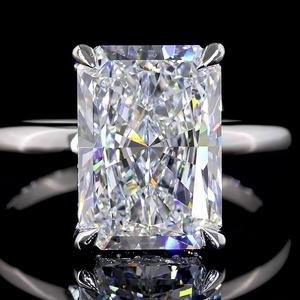 Bague Solitaire Anniversaire Personnalisée en Or Blanc 14K Plaqué, Diamant de Laboratoire Radiant de 5 carats Certifié IGI, Bague de Mariage Effet Concassé - Product Image 3