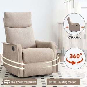 Khaki Manual <b>Recliner</b> Chair with Heat Massage Rocker and Swivel Features for Living Room Use - Product Image 4
