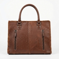 Sac fourre-tout léger pour femme, en cuir véritable 100%, couleur marron et blanc, orné de motifs floraux sculptés à la main, fermeture éclair, résistant à l'eau