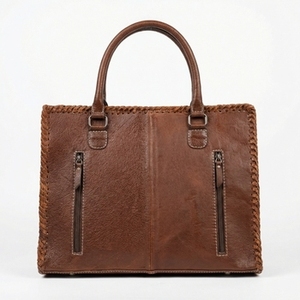 New Brown & White Color Hand Tooled Florals Carved 100% Genuine Leather Water Resistant <b>Lightweight</b> Tote Purse <b>Bag</b> For Daily Use - Product Image 3