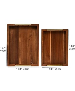 Plateau décoratif rectangulaire en bois artisanal indien, 2 pièces, design minimaliste avec poignée en laiton, pour la décoration intérieure, plateaux de présentation en bois - Product Image 1