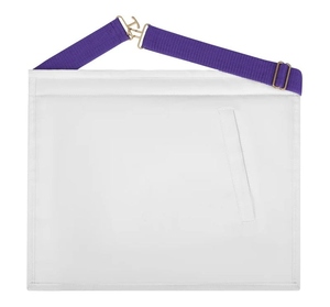 Tablier maçonnique Past Master blanc avec ceinture violette, emblème brodé or, personnalisable (année et loge), régalia, fournisseur en gros - Product Image 3