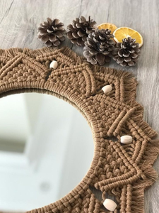 Espejo Redondo de Pared de Macramé Estilo Boho Marrón, Hecho a Mano con Cuerda de Algodón, Decorativo para Colgar en la Sala de Estar, Decoración del Hogar, Diseño Geométrico Circular - Product Image 2