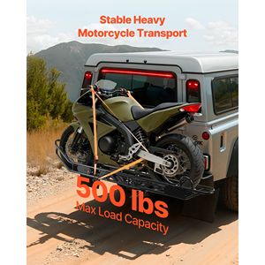Portamotos de Acero Reforzado para Remolques, Capacidad de 500 Libras, Montaje en Enganche, Dispositivo Antivuelco con Bloqueo, Correas Estabilizadoras para Scooters - Product Image 2