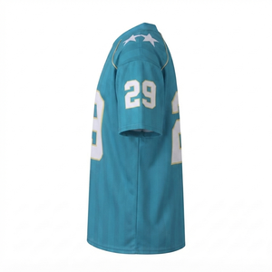 Maillot de football américain personnalisé bleu sarcelle pour homme, en gros, avec nom de joueur et motif, uniforme d'équipe en maille respirante, 100% coton - Product Image 4