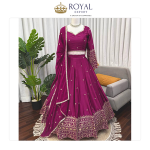 Unique Modern Designer Wedding Wear Collection of Indian Clothing Japan <b>Satin</b> with Thread Sequence Work Lehenga Choli for Sale - Product Image 4