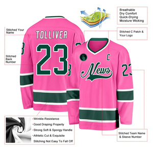 Wholesale Custom Ice Hockey Jersey V-Neck Full Sleeve Sublimated Print Teams Logo <b>Pink</b> Green Adult Unisex Apparel - Product Image 2
