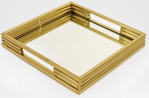 ถาดเสิร์ฟโลหะทรงสี่เหลี่ยมผืนผ้าขัดเงา LMB Gold สำหรับใช้ในครัวเรือน ปลอดภัยสำหรับเครื่องล้างจาน เหมาะสำหรับงานจัดเลี้ยง ของหวาน ขนม และงานปาร์ตี้ - Product Image 3