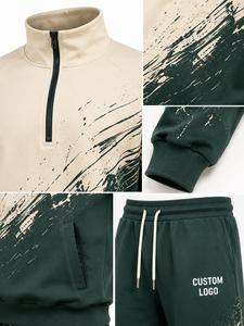 Custom Men's Hooded Tracksuit <b>Set</b> <b>Paint</b> Splatter Print Full Sleeve Casual Sportswear With Drawstring Pants Custom Logo - Product Image 4