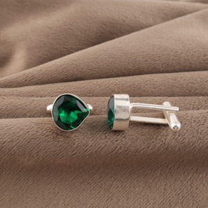 Designer Handcrafted <b>Green</b> <b>Emerald</b> Gemstone Cufflinks Set in 925 Sterling Silver Handmade Unisex Jewelry Formal Gift - Product Image 5
