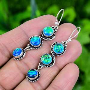 Boucles d'oreilles australiennes en opale de feu triple, en argent sterling 925, faites à la main, bijoux ethniques en pierres précieuses, certifiées IGI, cadeau d'anniversaire ou de fête - Product Image 4