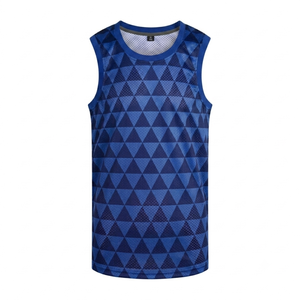 Maillot de basket personnalisé antibactérien respirant bleu roi sans manches col rond haut de sport coupe ample vêtements d'été pour hommes - Product Image 1