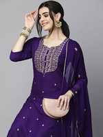 Ensemble Kurta en Rayonne Brodé Violet avec Dupatta pour Femme, Matériaux Recyclés, Tenue Traditionnelle Indienne et Pakistanaise, Longueur Cheville
