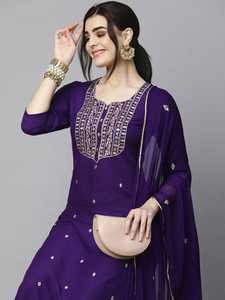 Purple Embroidered Rayon Material Recycled Materials <b>Kurta</b> Set Dupatta for <b>Women</b> Traditional Indian Pakistani Wear Ankle Length - Product Image 5