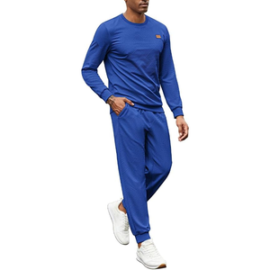 Conjunto Deportivo de Punto Azul para Hombre, Cuello Redondo, Color Sólido, Ropa Casual, Tejido de Poliéster Transpirable, Temporada de Primavera - Product Image 1
