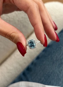 Vivid Blue Cushion Cut Moissanite Classic Halo Ring <b>For</b> Women's original 925 Silver Fine Anniversary Promise Jewelry <b>Her</b> - Product Image 1
