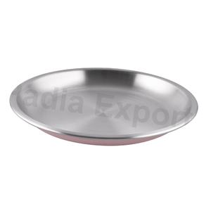 Assiette de camping ronde en acier inoxydable de luxe - Design écologique avec revêtement rose extérieur - Product Image 1