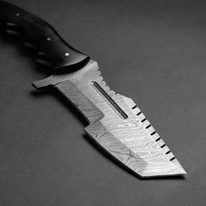 Couteau Tanto Kimura artisanal en acier Damas, lame fixe, manche en Micarta, étui en cuir, couteau utilitaire pour le camping en plein air - Product Image 2