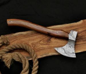 Handmade Industrial Tomahawk <b>Axe</b> with Wooden <b>Handle</b> Survival DIY Crafted Hatchet Damascus Steel Blade - Product Image 2