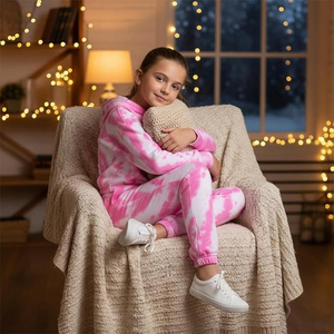 Conjunto Deportivo Tie Dye para Niñas, Sudadera Corta con Capucha y Pantalones Jogger, 2 Piezas, Ropa Casual para Niños, Venta al Por Mayor, OEM, Personalización Disponible - Product Image 6