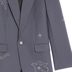 Custom Made OEM Wholesale Women SuitSet Charcoal Grey <b>Silver</b> Rose Embroidery Double Breasted Blazer Trouser Office Business Wear - Product Image 5
