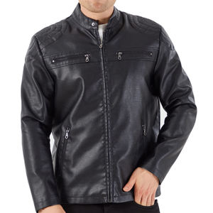 <b>SMART</b> SHINE ENTERPRISES <b>Men</b> Genuine Leather <b>Jacket</b> Vintage Western Style Casual Zip Front Stand Collar Breathable Quick Dry - Product Image 1