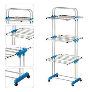 ราวตากผ้าสแตนเลสสามชั้นแบบติดผนัง ถอดประกอบได้ พร้อมที่เก็บของ - Product Image 1