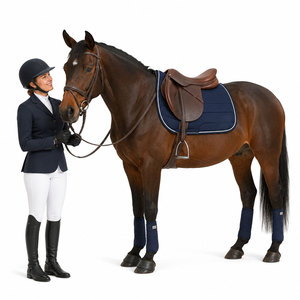 Custom Navy Blue Equestrian Saddle Pad White Piping Four-Way Stretch Quilted for Horse Riding Dressage Jumping OEM - Product Image 3