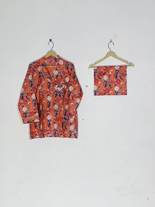 ชุดนอนลายดอกดาวเรือง - ชุดนอนผ้าฝ้ายพิมพ์ลายด้วยมือ 3 ชิ้น - Product Image 2