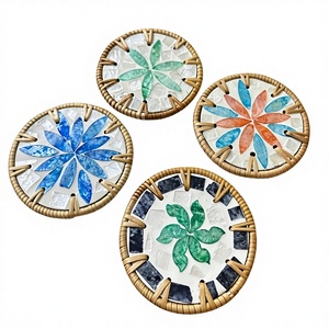 Hot sale wholesale rattan <b>plate</b> and rattan coasters for decoration suppliers mother of pearl mosaic coasters conch placemate set - Product Image 1