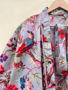 Bata Kimono de Algodón 100% Tejido con Estampado de Dibujos Animados para Mujer, Camisón de Verano Hecho a Mano, Cuello en V, Cintura Elástica, Largo hasta la Rodilla, Suave - Product Image 6