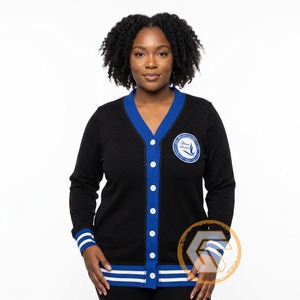 Customized Zeta Phi Beta Acrylic Appliques Embroidered Winter Sorority Breathable Casual V-neck <b>Covered</b> <b>Button</b> Front Women - Product Image 4