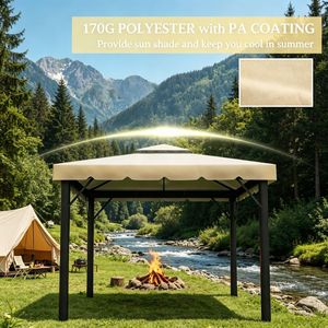 Tenda Moderna di Ricambio per Gazebo da Esterno per Cortili, Ville, Parchi e Hotel con Design in Tessuto e Pali in Legno e Acciaio - Product Image 6