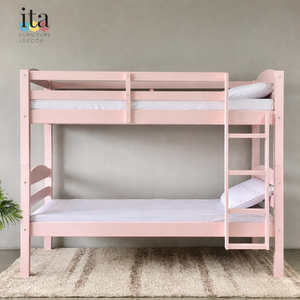 Lit superposé rose minimaliste personnalisable, meubles de chambre à coucher en bois sur mesure pour enfants - Product Image 1