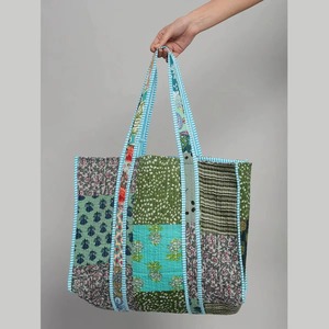 Eco-Friendly Bohemian <b>Patchwork</b> Cotton Tote <b>Bag</b> with Embroidery and Floral Panels Open Closure for Women Shopping - Product Image 3