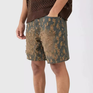 Pantalones Cortos Vaqueros Elásticos de Moda Urbana de Alta Gama para Hombre, Fabricante, Logotipo Personalizado, Pantalones Cortos Vaqueros Desgastados 2026 - Product Image 1