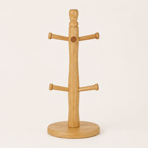 Eco-Friendly Wooden Mug <b>Tree</b> <b>Stand</b> 6 Hook Countertop Wooden Mug Holder Rustic Coffee Cup Storage Rack Organizer For Kitchen Bar - Product Image 6