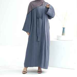 Abaya élégante vert foncé moderne pour femmes, style décontracté, Dubaï, modeste, islamique, respirante, légère, longue, robe maxi - Product Image 1