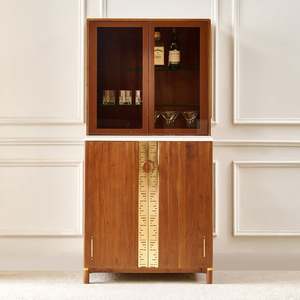 Mueble Bar Moderno de Madera de Mango con Tiradores de Latón y Puertas de Cristal, Consola de Almacenamiento de Diseño Independiente - Product Image 2