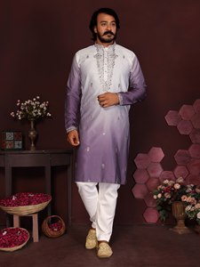 Ensemble Kurta Pyjama en Coton et Soie Premium avec Broderies et Paillettes – Collection Homme Style Ethnique pour Fêtes, Festivals et Mariages - Product Image 4