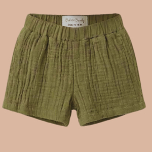 <b>Cot</b> & Candy Organic Muslin Jhabla <b>Set</b> Oversized Knitted Shirt with Shorts for Summer for 0-6 Months Baby Olive Color - Product Image 4