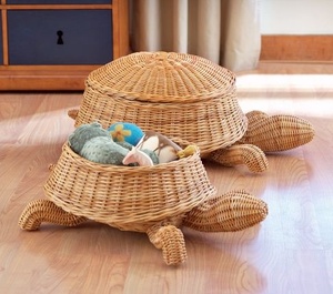 Modern Cute Handmade Rattan Turtle Storage <b>Basket</b> with Lid Natural <b>Woven</b> Toy Organizer for Kids Room Decoration and Home Storage - Product Image 6