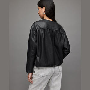 Veste en cuir courte pour femme, design vintage coloré, en cuir PU réversible, imperméable, avec garniture en fourrure de soie et fermeture éclair. - Product Image 6