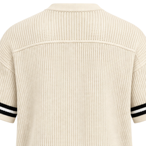 Neutral <b>White</b> Knit <b>V</b> <b>Neck</b> Sports Jersey Short Sleeve Black Stripe Trim Custom Oversized Casual Athletic Performance Team <b>Shirt</b> - Product Image 4