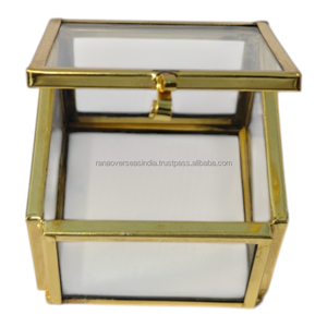 Handmade Square Brass Glass Jewelry Storage <b>Box</b> with <b>Clear</b> Lid for Rings And Earrings Decorative Home Display <b>Gift</b> - Product Image 2