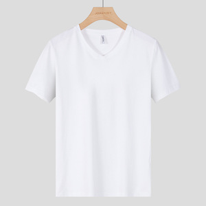 Unisex V-Neck <b>T</b>-<b>Shirt</b> White Short Sleeve Breathable 100% Cotton Regular Fit All Seasons Solid Color Pullover Top - Product Image 1