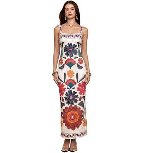 Vestido Largo Maxi Floral Tropical para Mujer, con Espalda Descubierta y Sin Mangas, para Vacaciones - Product Image 1